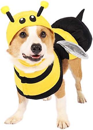 Spooktacular Creations Pet Dog Bee Costume with 3D Bee Hat, Silver Wings for Halloween Dress-up Party, Role Play, Carnival Cosplay, Holiday Decorations Clothes (X-Large)