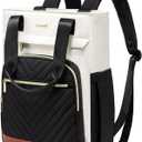 LOVEVOOK Laptop Backpack for Women, 15.6 Inch Work Laptop Bag Teacher Nurse Backpack, Wide Open Travel Tote Backpack Purse Business Computer Daypack , Beige & Black 