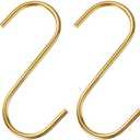 HARFINGTON 6pcs Long S Hooks 4 Inch Extra Long Metal S-Shaped Hanging Hooks High Manganese Steel S Hanger Storage Organizing Tool for Kitchen Garden Bathroom Garage Closet, Gold Tone