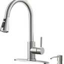 Kitchen Faucets with Soap Dispenser, Brushed Nickel Kitchen Faucet with Pull Down Sprayer 3 Modes, High Arc Stainless Steel Single Handle Kitchen Sink Faucet 1 or 3 Hole for Laundry Rv Bar