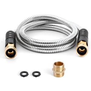 Cesun Short Garden Hose 5 ft, Small Metal Leader Hose, Drinking Water Hose, Flexible, Lightweight Stainless Steel Water Pipe for RV, Outdoor, Yard, 5ft x 5/8", Female to Female