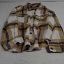 CHYRII Women's Casual Flannel Plaid Shacket Button Down Long Sleeve Shirt Jacket Coats with Pockets (XX-Large, Tan+purple-7159)