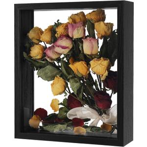 Wooden Dried Flower Frame, Floating Wood Shadow Box Frame for Pressed Flowers Double Acrylic Picture Frame Tabletop DIY Gifts for Family Friends Rectangle Black 810 inches (FRAME ONLY)