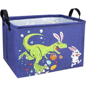 Dinosaur Easter Basket for Kid Large Empty Baby Rectangular Cute Easter Gift Storage Basket Bunny Eggs Décor (Dinosaur Rabbit)