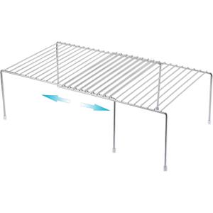 iPEGTOP Expandable Kitchen Cupboard Organiser, 2-Piece Adjustable Freezer Cabinet Storage Wire Shelf Rack Rustproof Metal Shelves Space Saver for Countertop Pantry Drawer Utensils (Chrome)