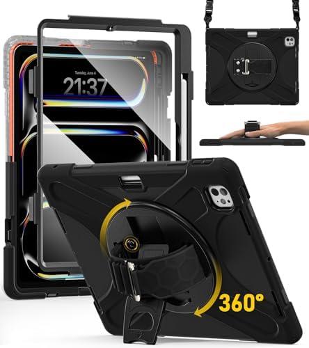 BRAECN for iPad Pro 13 inch Case 2024 M4 Heavy Duty Shockproof Protective with Pencil Holder Screen Protector 360°Rotating Stand Handle & Shoulder Strap Full Body Cover Kids Friendly