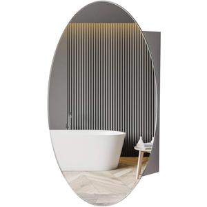 Movo Oval Medicine Cabinet with Mirror,18 inch x 26 inch Frameless Mirrored Medicine cabinets for Bathroom with Mirror,Surface Mounted Installation Only (Sliver)