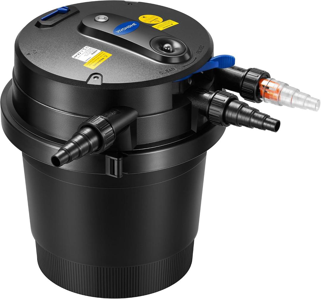 VIVOHOME 2110GPH Auto-Cleaning Pressurized Bio Pond Filter with 13W Light, Timer, Multi-Size Adapters for Koi Ponds up to 1057 Gallons or Ornamental Ponds up to 2113 Gallons