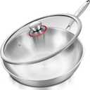 LOLYKITCH Tri-Ply 13 Inch Stainless Steel Wok Pan with Lid, Stir-Frying Pan, Induction Wok, Dishwasher and Oven Safe, Heavy Duty and Detachable handle.