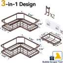 YASONIC Shower Caddy Corner, 3-Pack Adhesive Rustproof Stainless Steel Shower Shelves with Soap Holder, No Drilling Shower Organizer Corner for Dorm, Renters Bathroom, Bronze