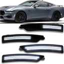 Smoked LED Side Marker Light Kit for 2024-2025 Ford Mustang (EcoBoost/GT/Dark Horse) - Dynamic Sequential Turn Signals | White Front & Rear Lighting | 4-Piece Direct Fit Replacement