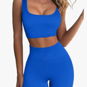 QINSEN Workout Sets for Women 2 Piece Seamless Ribbed Crop Tank High Waist Shorts Yoga Outfits S