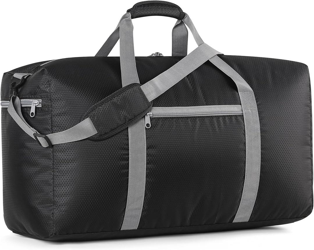65L Foldable Travel Duffle Bag - Large Luggage Storage Bag for Weekender Travel Sport Camping - Black