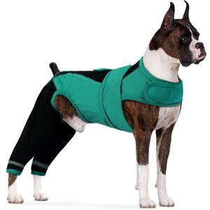 Dog Recovery Suit-Dog Hind Leg Recovery Sleeve for ACL TPLO Surgery -Adjustable Soft Anti-Licking Wrap with Reflective Strips & Anxiety Relief,for Female and Male Green L