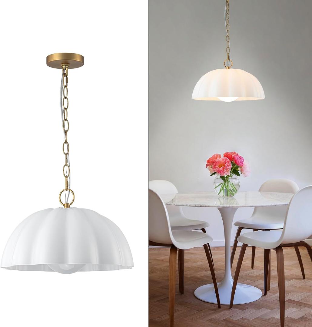 16 Inch Milk Glass Pendant Light Fixtures Mid Century, Hanging Opal Flower Pendant Light Kitchen Island, Hallway, Entryway, Bedroom, Dome Chandelier Dining Room Light Fixture Over Table