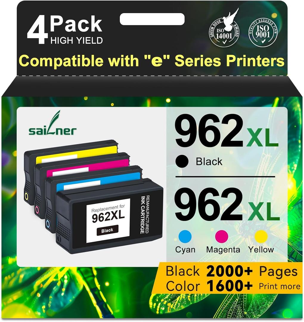 962XL Ink Cartridges for HP 962XL Ink Cartridges Combo Pack Work for HP Officejet Pro 9015e 9010 9025e 9015 9025 9018e 9025e 9020 Printer for HP 962 (4 Pack)