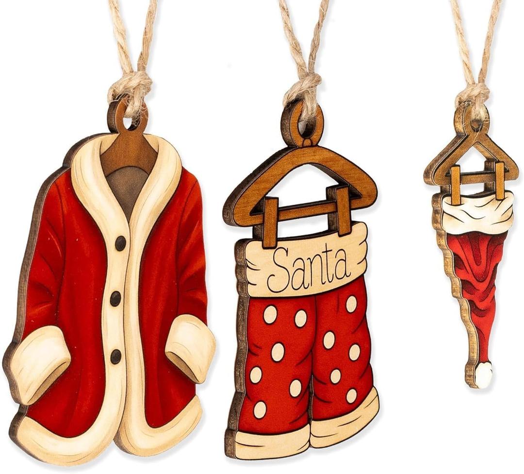 3 x Funny Christmas Ornaments, Santa Ornaments for Christmas Tree, Secret Santa Gifts, Vintage 3-Piece Ornament Set, Wooden Hanger Outfit, Coat Pants Hat Trio, Holiday Decor, Gift Set for Besties 2025