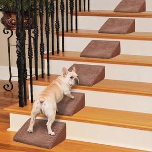 40D Density Foam Dog Ramp for Stairs Suits for Small Dogs Cats, Pet Steps Stairs for Staircase Stairs with Anti-Slip Bottom and Self-Sticky Pads to Fix(12Pack, Reddish Brown)