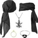 Cotton Pirate Costume Accessories Set for Men And Women Head Scarf Sash Belt Dress With Earring And Necklace (Black - 5 Pcs Set)