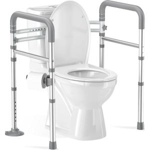 Toilet Safety Rails for Seniors, Adjustable Toilet Handles for Elderly and Disabled, Foldable Handicap Toilet Safety Frame Fit Any Toilets (350 LB) (Gray)