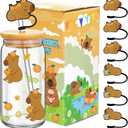 Didaey Capybara Gifts for Women Cute Capybara Glass Cup 17 oz Coffee Cups with Lids and Straw Cover Cap for Birthday Gifts for Animal Lovers Stuff