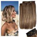 2 Pcs Short Hair Extensions, Clip in Extensions Human Hair for Women Adding Volume 6 inch Medium Brown and Honey Blonde