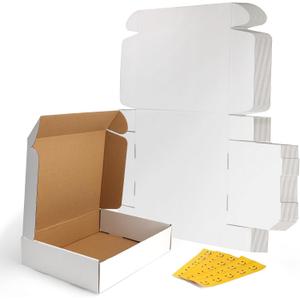 RLAVBL 13x10x3 Shipping Boxes Set of 25, White Corrugated Cardboard Box for Packing, Mailing, Business