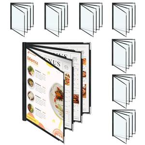 8PCS Menu Covers, Menu Covers 8.5 X 11 Inch, Menu Holder 4 Page 8 View, Restaurant Menu Covers Fits A4 Size Paper, Morning Menu Homeschool, Menu Book (Black)