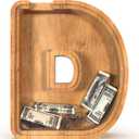 12" Extra Large Wooden Letter Piggy Banks - Piggy Banks for Boys Girls Kids, Alphabet Money Banks with Initial D - Coin Banknote Bank Birthday/Christmas for Kids
