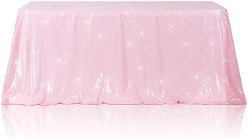 Poise3EHome Pink Sequin Tablecloth 50×72 Inch Rectangle Sparkly Fabric Table Cover Overlay for Valentine Birthday Wedding Party Holiday Baby Shower Decoration