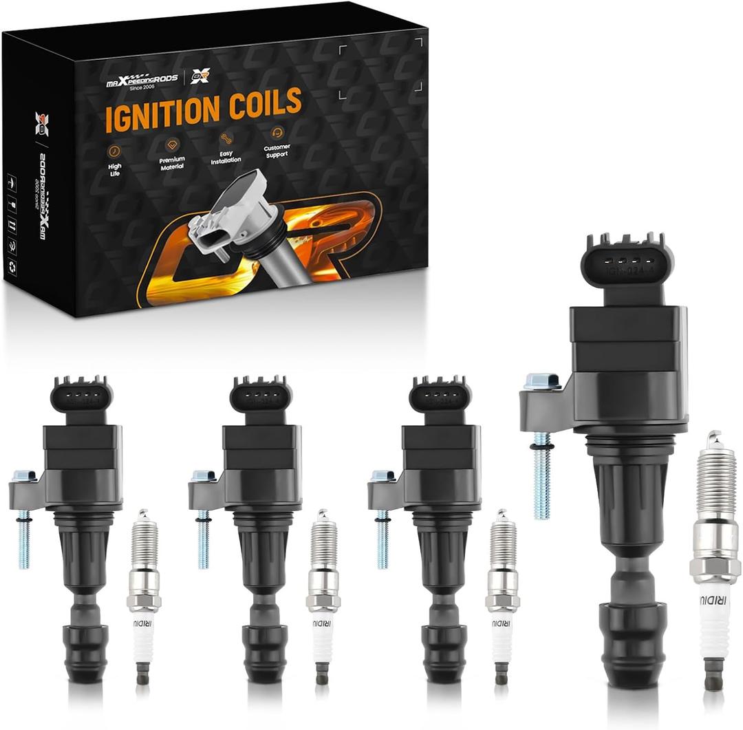 maXpeedingrods UF491 Set of 4 Ignition Coil Pack and Iridium Spark Plugs Fit for Buick Chevrolet Pontiac GMC Saturn Saab Fisker 2.0L 2.4L L4, Ignition Coil Kit Replaces UF-491