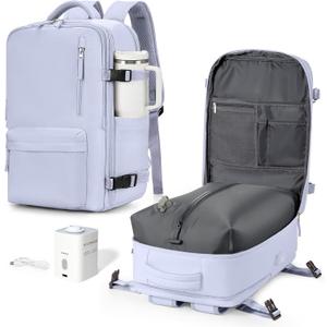 VGCUB Vacuum Backpack Travel with Pump, Vacuum Seal Compression Bags For Clothing Travel Essentials Carry on Luggage Laptop Backpack, Waterproof Personal Item Bag for Women Men Purple Taro