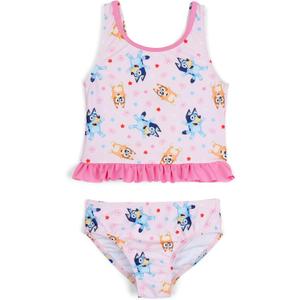 Bluey Big Girls UPF 50+ Peplum Tankini Top and Bikini Bottom Swim Set Pink 10-12