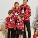 Disney family matching sweatshirt Stitch Mickey Spiderman print long sleeve winter Christmas mom dad kids loose fit red (8-9 Years)