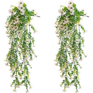 Artificial Hanging Flowers for Outdoors, 2 Pcs UV Resistant Artificial Outdoor Plants No Fade Fake Hanging Plant with Silk Flowers for Outdoor Planters for Home Garden Porch Yard Decor,Double White