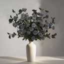 LESING 10ps Long Stem Artificial Flowers with Eucalyptus, Fake Silk Tall Chrysanthemums Ball Flower Stems Artificial Faux Pompon Mum Flowers Bulk Floral Arrangements Decoration (Blue,10pcs)