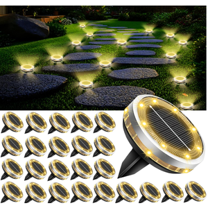 Solar Ground Lights Outdoor 26 Pack Waterproof, Upgraded Solor Garden Lights with 4 Side Light, Stainless Steel Salor Powered Disc Landscape Light for Walkway Pathway Lawn Yard Patio Deck-Warm White