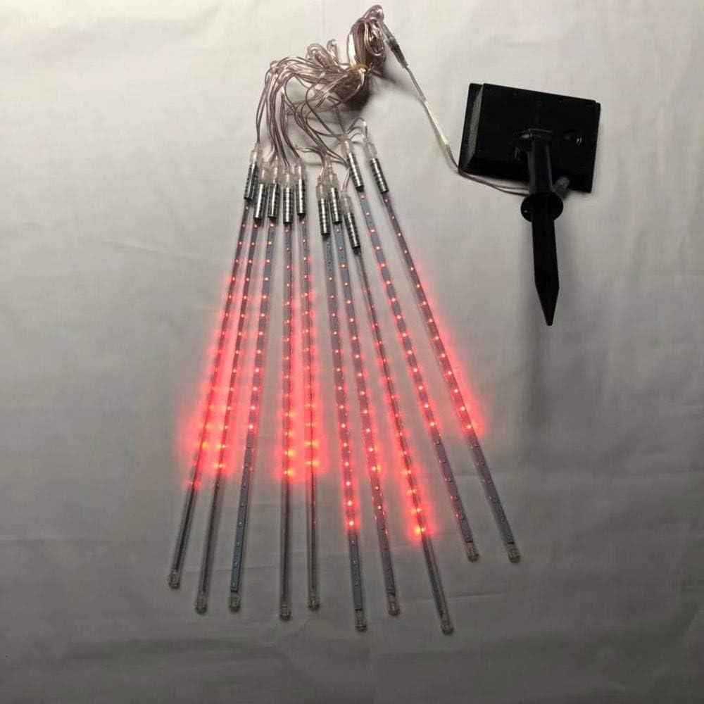 Solar Power Outdoor String Lights 50cm Meteor Shower Rain LED Lights 10 Tube Snowfall String Fairy Lighting for Christmas Tree Valentine Holiday Party Outdoor Garden Decoration (Red)