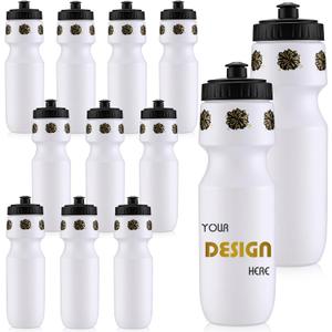 Talltalk 12 Pack Cheerleading Water Bottles Bulk 24 oz Reusable Plastic Cheer Water Bottles with Pull Top Cap Dishwasher Safe Cheerleader Drinking Bottle for Game Sports Dance Party(Black and Gold)