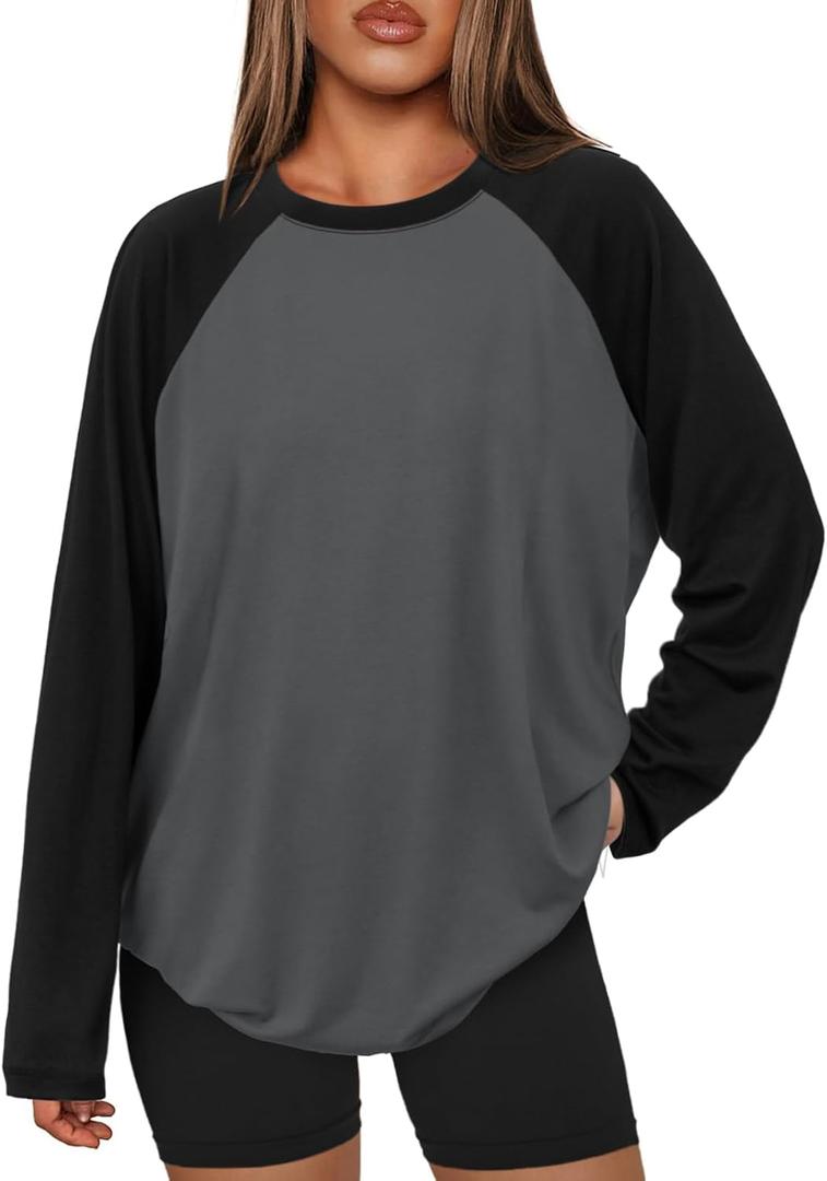 ATHMILE Women Oversized Long Sleeve Shirt 2026 Fall Winter Casual Basics Top Loose Fit Tee Fashion Cute Clothes (S)