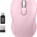 WisFox 2.4G Wireless Mouse for Laptop, Ergonomic Computer Mouse with USB Receiver and Type-C Adapter, 3 Adjustable Levels DPI, 6 Button Cordless Wireless Mice (Blush Pink)