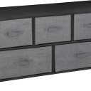 ZENY Extra Wide Dresser Storage Tower - Storage Tower Unit for Bedroom, Hallway, Closet, Office Organization - Steel Frame, Wood Top, Easy Pull Fabric Bins - 5 Drawers (Black Grey)