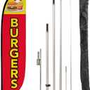 LookOurWay Feather Flag Pole Kit - 12 Feet Tall Advertising Flag Banner with Fiberglass Pole Kit and Ground Spike for Business Promotion - Food & Restaurant Flags - Burgers (10M1200133)