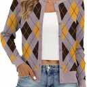 Women's Cardigan Sweaters Lightweight Crew Neck Button Down Long Sleeve Spring Outfits Fashion Clothing 2026 (X-Large, Grey Argyle)