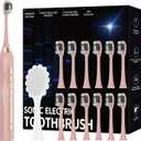 Sonic Electric Toothbrush Set, 12 Brush Heads (4 Years Use) and 1 Face Massage Brush Head, 42000 VPM Motor, 5 Modes and 2 mins Timer, One Charge for 90 Days Whitening Toothbrush for Adults and Kids (Pink)