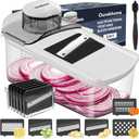 Ourokhome Vegetable Mandolin Slicer, Hand Safe Kitchen Food Shredder with 6 Mandoline Blades, Veggie Waffle Cutter for Potato, Carrot, Zucchini, Onion, Essential Kitchen Gadgets (6 in 1, White)