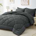 HEVUMYI Cali-King Comforter Set - 7-Piece All Season Bed in a Bag Cali-King, Ultra Soft Bedding Set with Comforter, Flat Sheet, Fitted Sheet, Pillowcases, Pillow Shams, Dark Grey