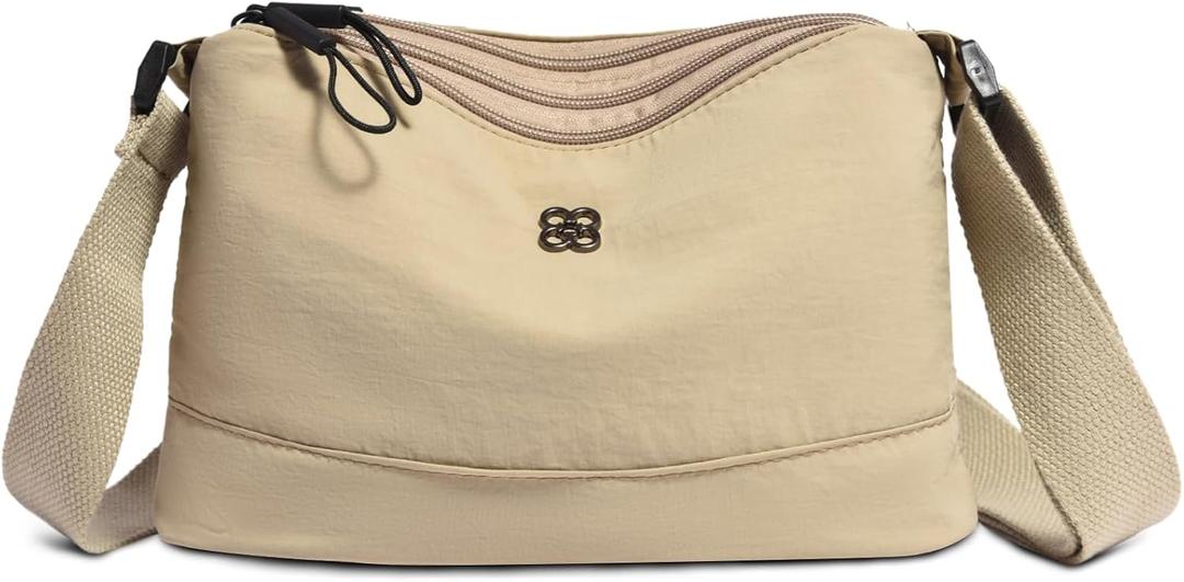 Eslcorri Lightweight Nylon Crossbody Bag for Women, 3 Pocket Casual Shoulder Purse with Adjustable Strap for Travel Daily Use | Well-organized, Neutral, Compact yet spacious, Secure-zippered, Go-to everyday