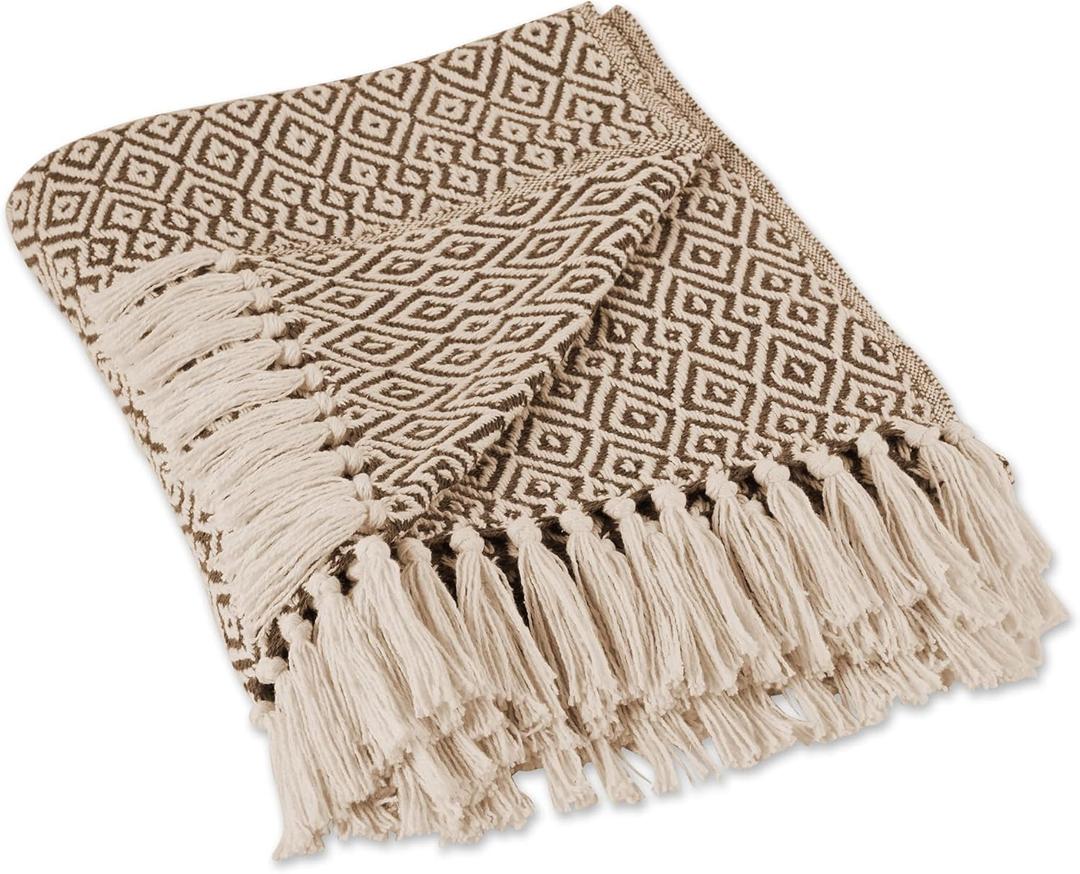 DII Rustic Farmhouse Double Diamond Woven Throw, 50x60, Brown