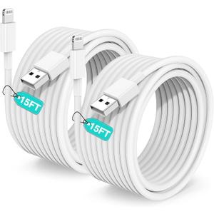 15 FT iPhone Charger Cord Extra Long, [Apple MFi Certified] Lightning Cable 5M, 2.4A Long iPhone Charger Cable Fast Charging Cable 15 Foot for iPhone 14/14pro/13/12/11/11Pro/X/XR/XS Max/8-White